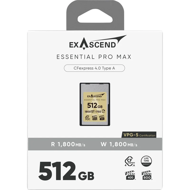 Tarjeta CFexpress Type A Exascend 512GB Essential Pro Max CFexpress 4.0 Type A