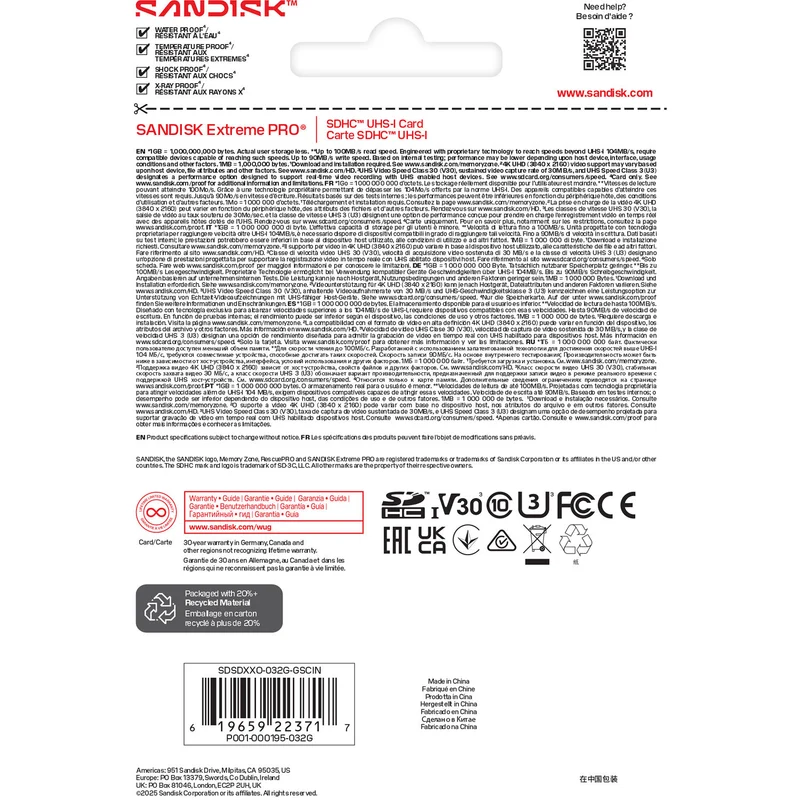Tarjeta SanDisk 32GB Extreme PRO UHS-I SDHC (2-Pack)