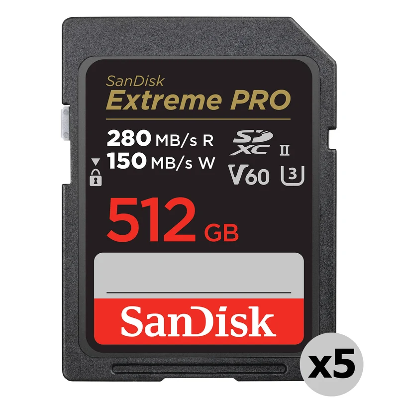 Tarjeta SanDisk 512GB Extreme PRO UHS-II SDXC (5-Pack)