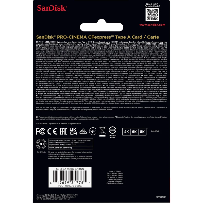 Tarjeta SanDisk 960GB PRO-CINEMA CFexpress Type A