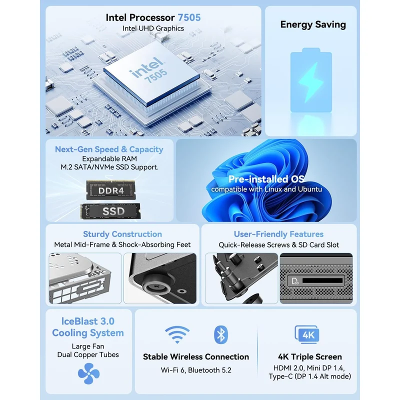 Mini PC GEEKOM Air12 16 GB RAM 256 GB SSD, con Intel N5095