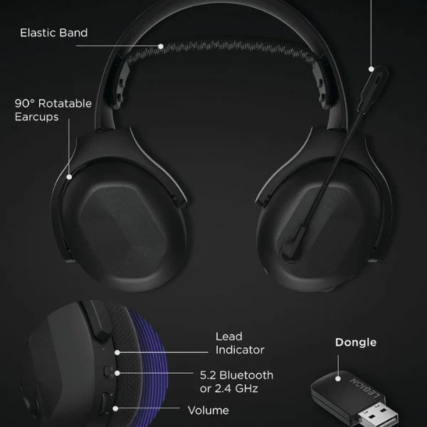 Auriculares Gaming Inalámbricos Lenovo Legion H410 – Bluetooth y 2.4 GHz – Negro/Morado – GXD1R34013