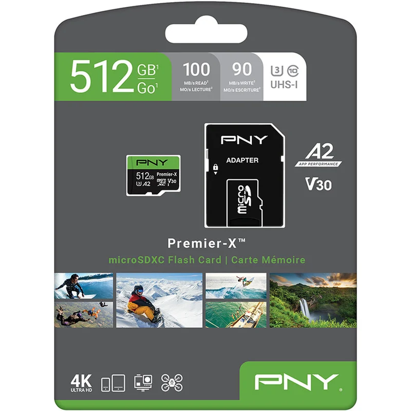 Tarjeta PNY 512GB Premier-X UHS-I microSDXC con SD Adapter