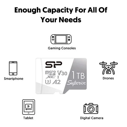 Tarjeta Silicon Power 1TB Superior UHS-I microSDXC con SD Adapter