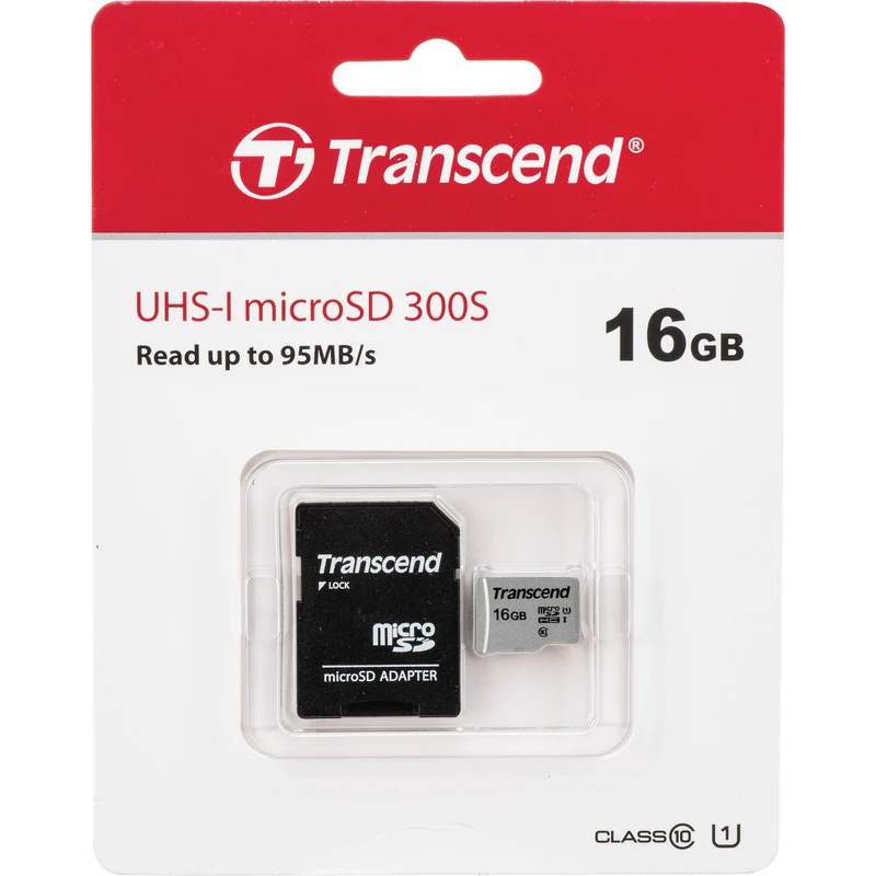 Tarjeta Transcend 16GB 300S UHS-I microSDHC con SD Adapter