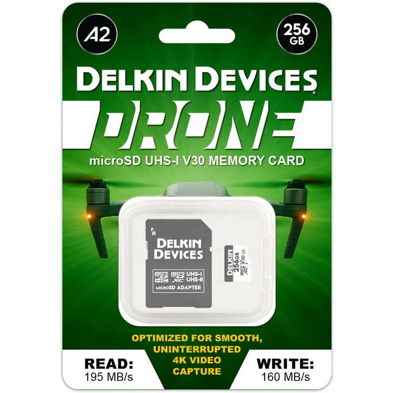 Tarjeta Delkin Devices 256GB Drone UHS-I microSDXC con SD Adapter