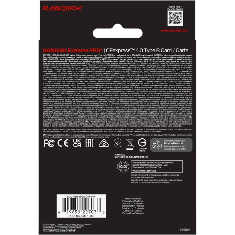 Tarjeta CFexpress Type B SanDisk 1TB Extreme PRO CFexpress 4.0 Type B