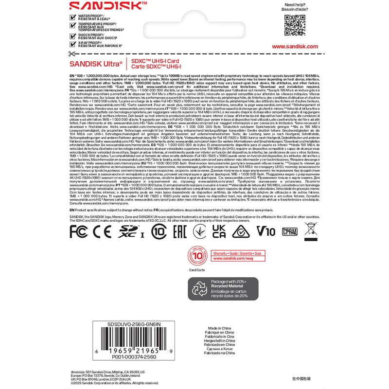 Tarjeta SanDisk 256GB Ultra UHS-I SDXC