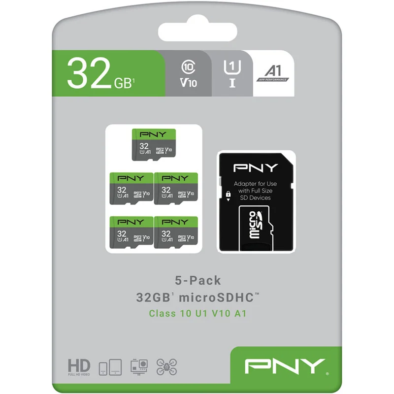 Tarjeta PNY 32GB UHS-I microSDHC con SD Adapter (5-Pack)