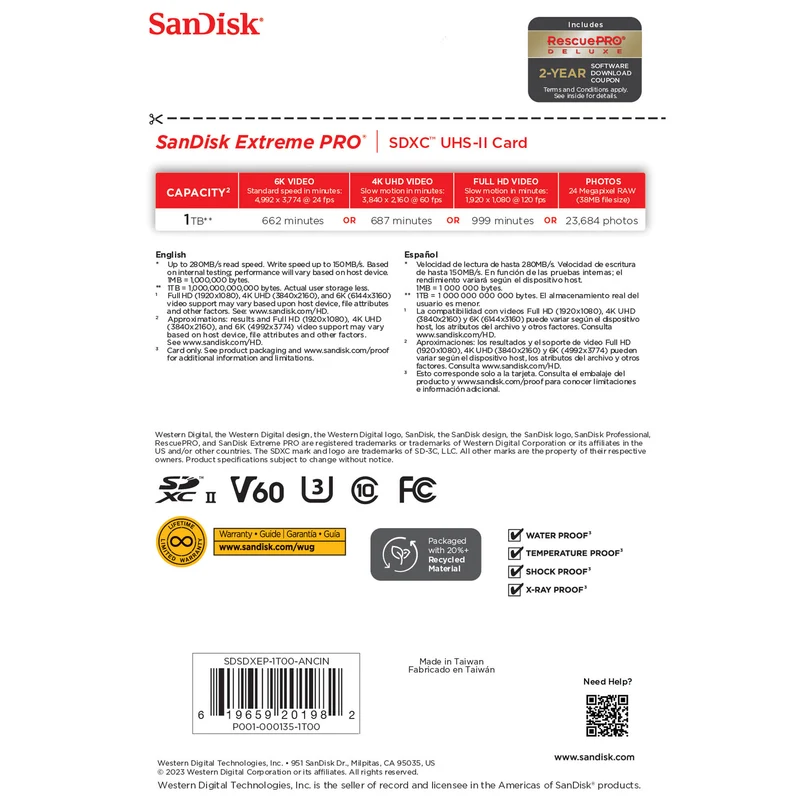Tarjeta SanDisk 1TB Extreme PRO UHS-II SDXC