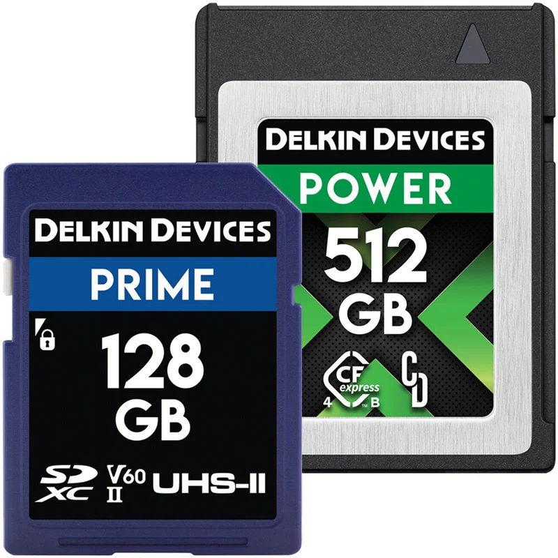 Tarjeta CFexpress Type B Delkin Devices 512GB POWER CFexpress 4.0 Type B & 128GB PRIME UHS-II SDXC Bundle