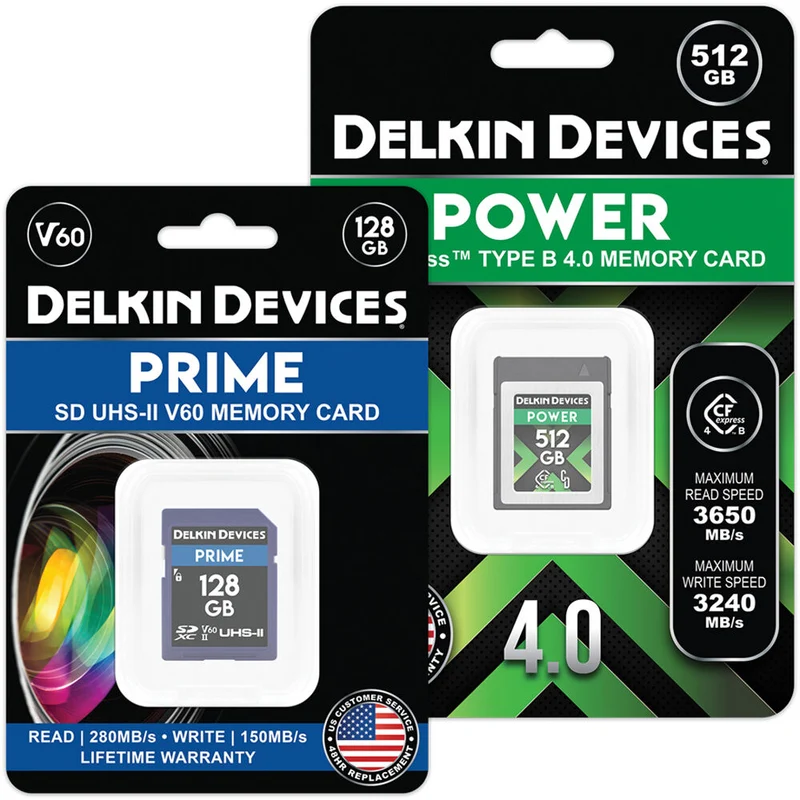 Tarjeta CFexpress Type B Delkin Devices 512GB POWER CFexpress 4.0 Type B & 128GB PRIME UHS-II SDXC Bundle