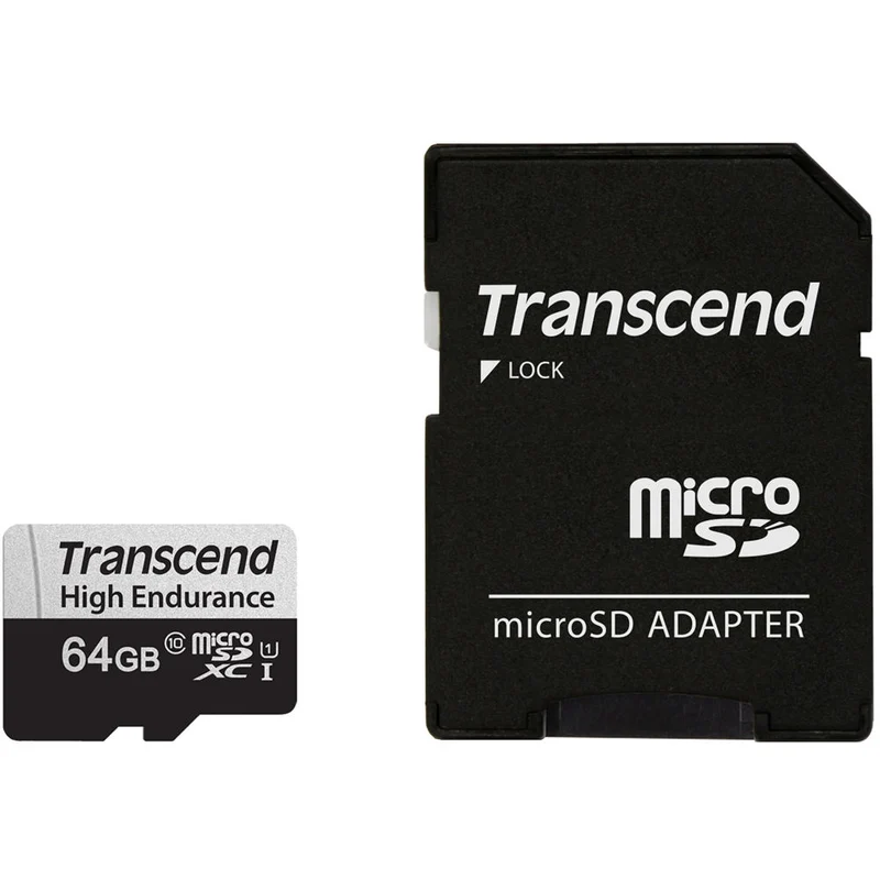 Tarjeta Transcend 64GB High Endurance 350V UHS-I microSDXC con SD Adapter