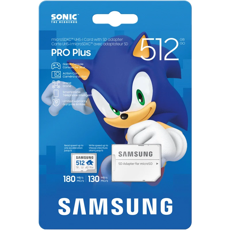 Tarjeta Samsung 512GB PRO Plus Sonic the Hedgehog UHS-I microSDXC con SD Adapter