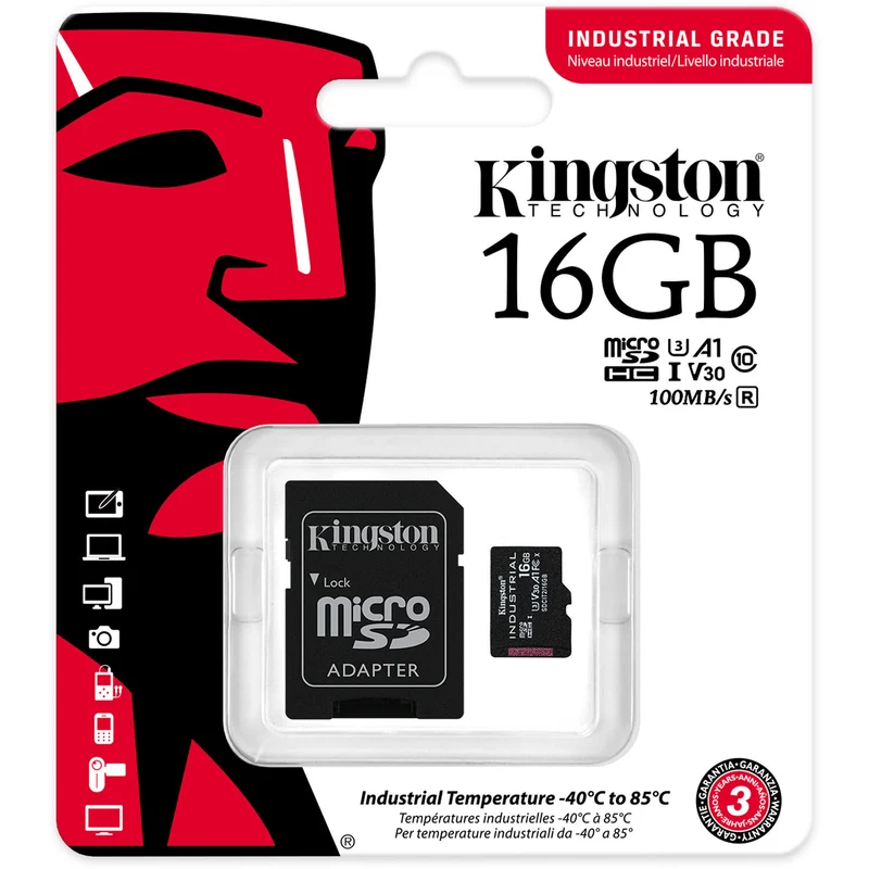 Tarjeta Kingston 16GB Industrial UHS-I microSDHC con SD Adapter
