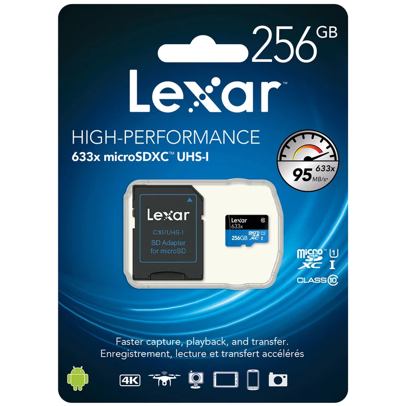 Tarjeta Lexar 256GB High-Performance 633x UHS-I microSDXC con SD Adapter