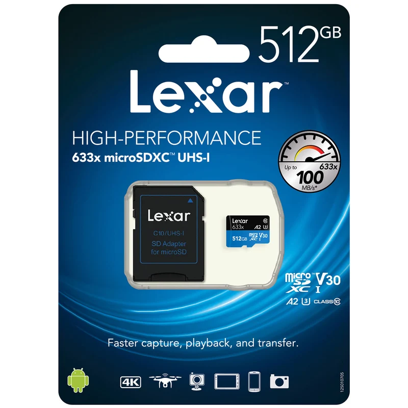 Tarjeta Lexar 512GB High-Performance 633x UHS-I microSDXC con SD Adapter