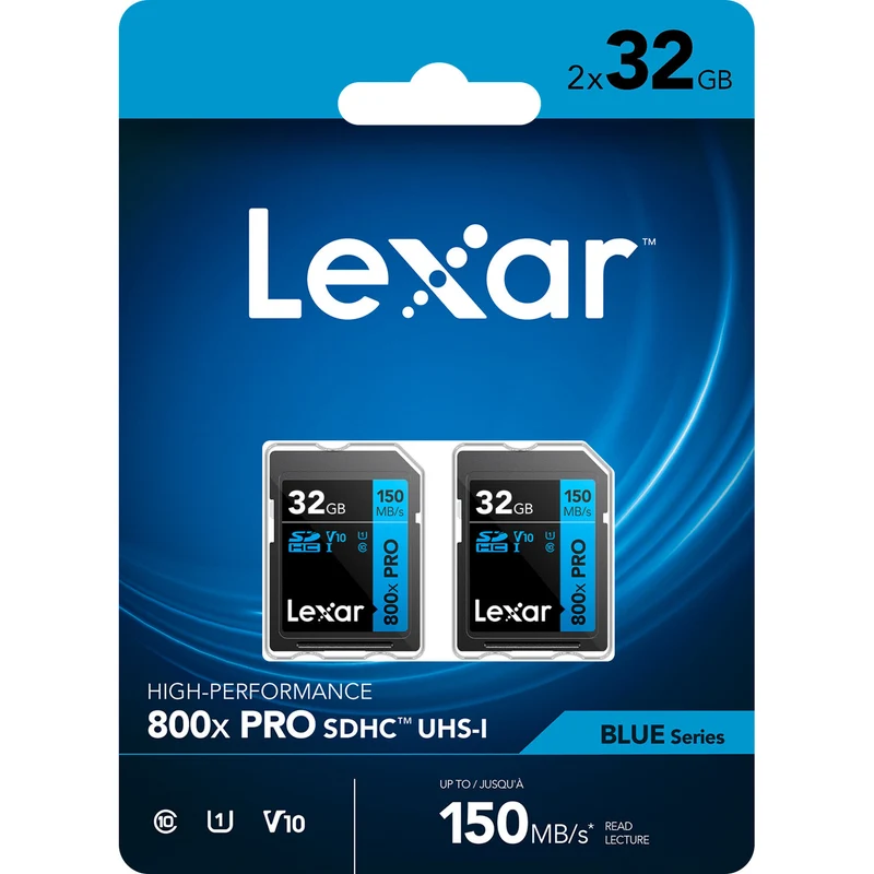 Tarjeta Lexar 32GB High-Performance 800x PRO UHS-I SDHC (BLUE Serie, 2-Pack)