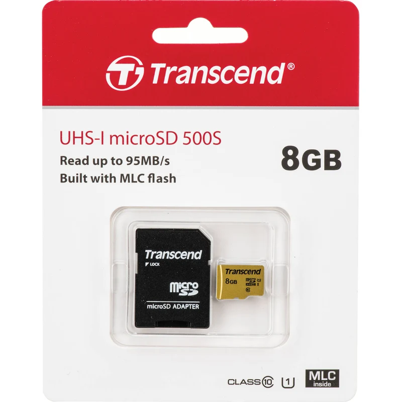 Tarjeta Transcend 8GB 500S UHS-I microSDHC con SD Adapter