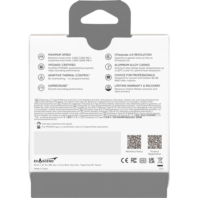 Tarjeta CFexpress Type B Exascend 2TB Essential Pro Max CFexpress 4.0 Type B