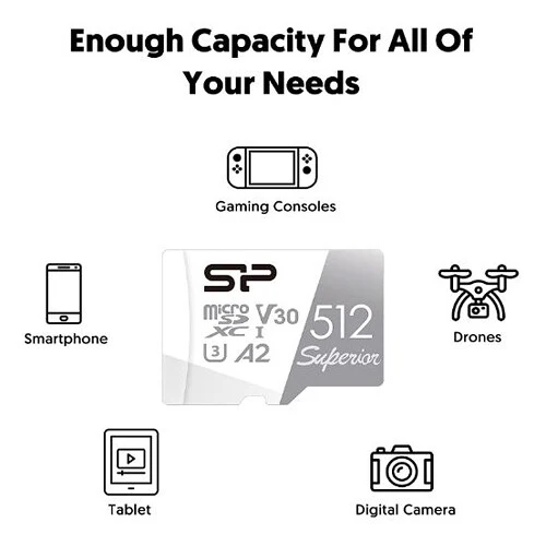 Tarjeta Silicon Power 512GB Superior UHS-I microSDXC con SD Adapter