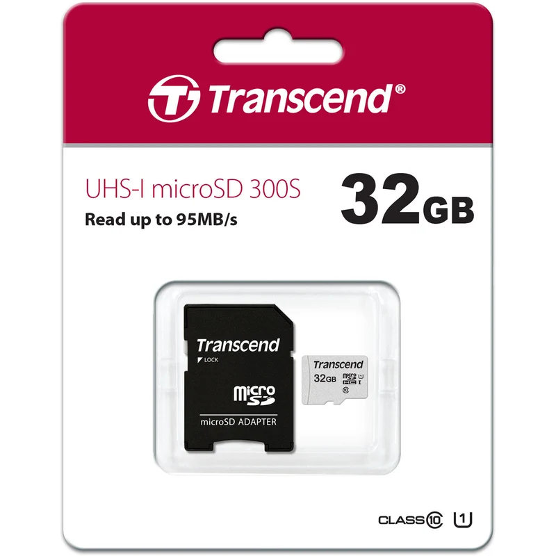 Tarjeta Transcend 32GB 300S UHS-I microSDHC con SD Adapter