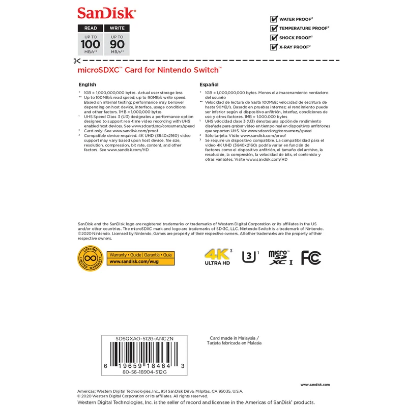 Tarjeta SanDisk 512GB UHS-I microSDXC para the Nintendo Switch