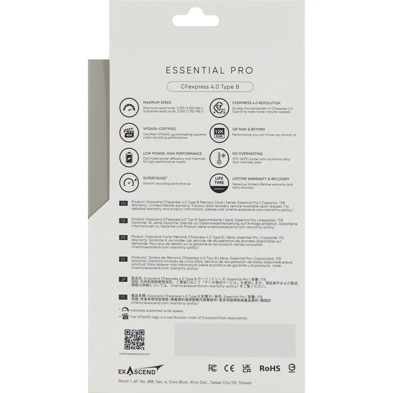 Tarjeta CFexpress Type B Exascend 512GB Essential Pro CFexpress 4.0 Type B