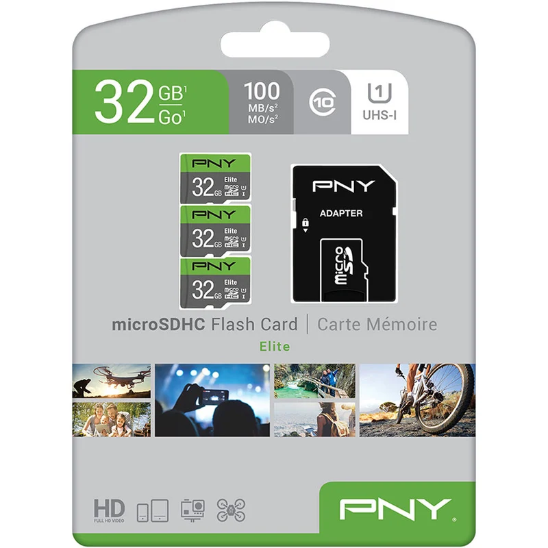 Tarjeta PNY 32GB Elite UHS-I microSDHC con SD Adapter (3-Pack)