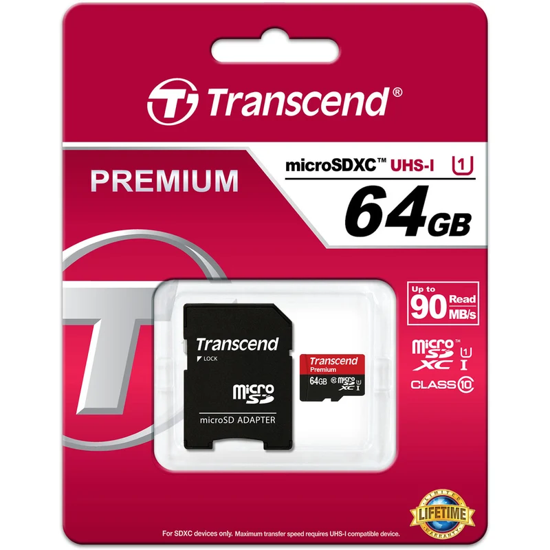 Tarjeta Transcend 64GB Premium microSDXC UHS-I con SD Adapter