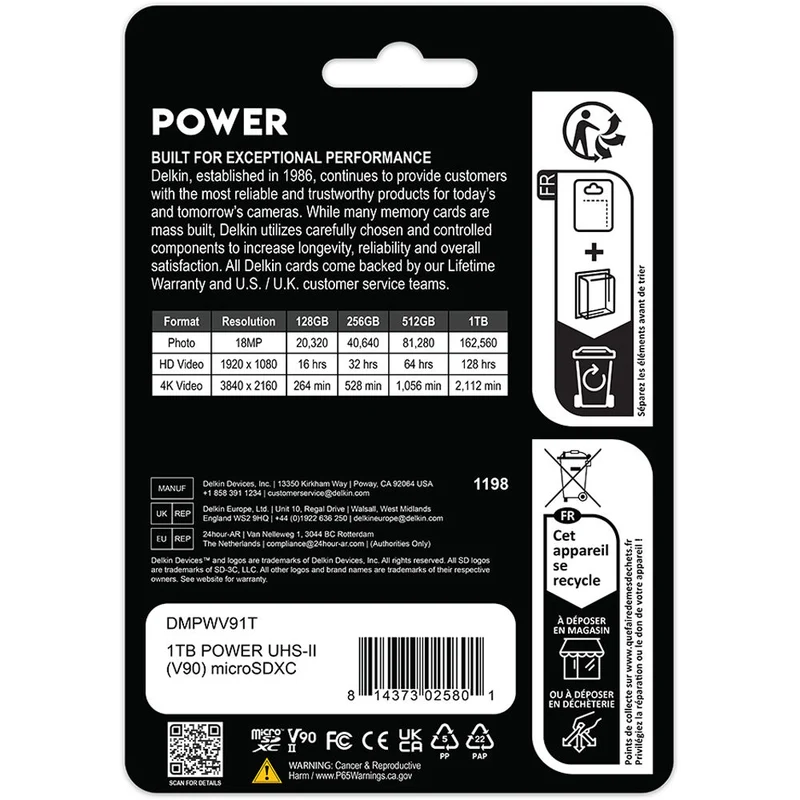 Tarjeta Delkin Devices 1TB POWER UHS-II microSDXC con SD Adapter
