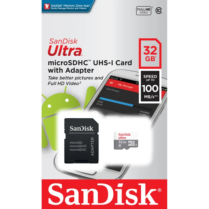 Tarjeta SanDisk 32GB Ultra UHS-I microSDHC con SD Adapter