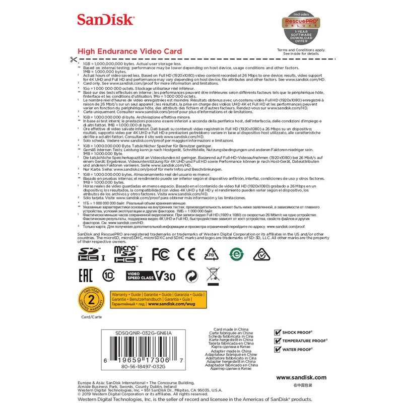 Tarjeta SanDisk 32GB High Endurance UHS-I microSD con SD Adapter