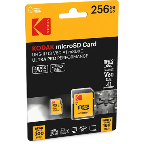 Tarjeta Kodak 256GB Ultra Pro Performance UHS-II microSDXC con SD Adapter