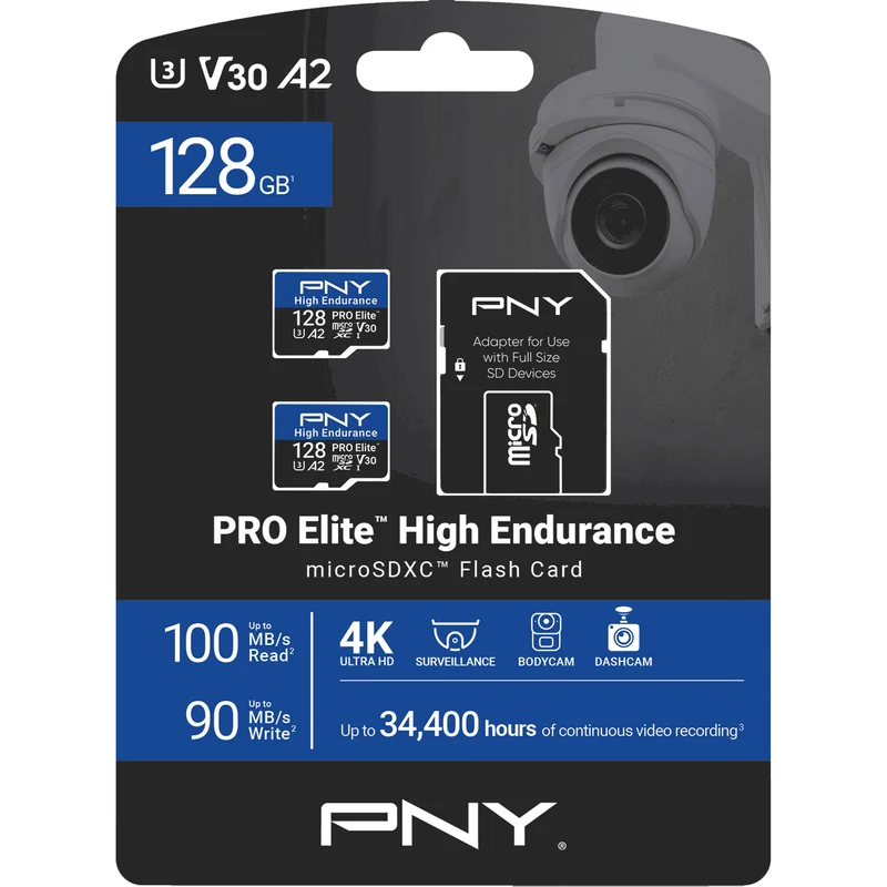 Tarjeta PNY 128GB PRO Elite High Endurance microSDXC con SD Adapter (2-Pack)