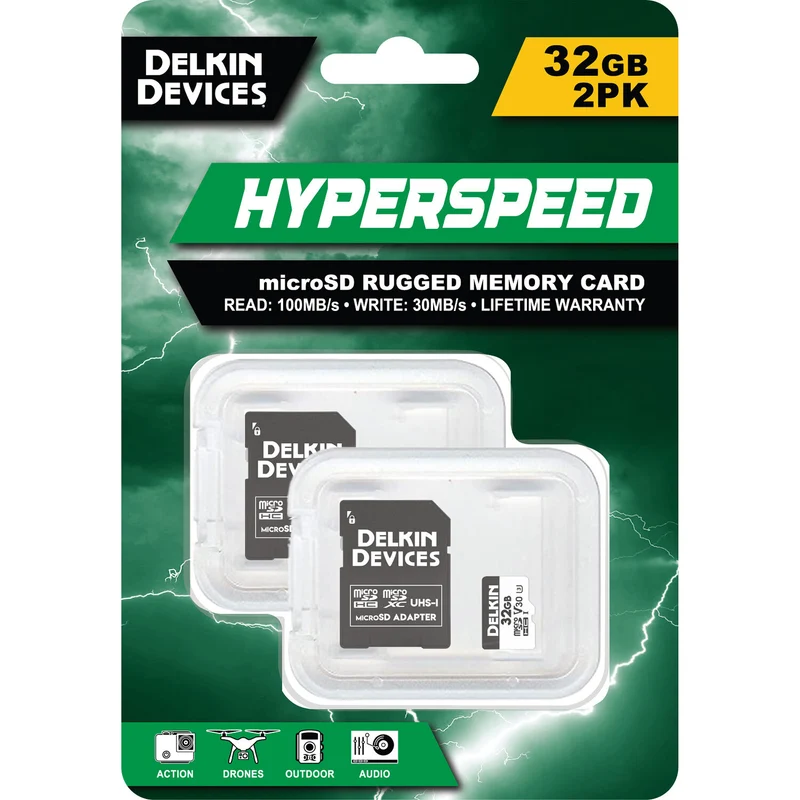 Tarjeta Delkin Devices 32GB Hyperspeed UHS-I microSDHC con SD Adapter (2-Pack)