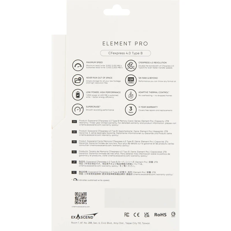 Tarjeta CFexpress Type B Exascend 512GB Element Pro CFexpress 4.0 Type B