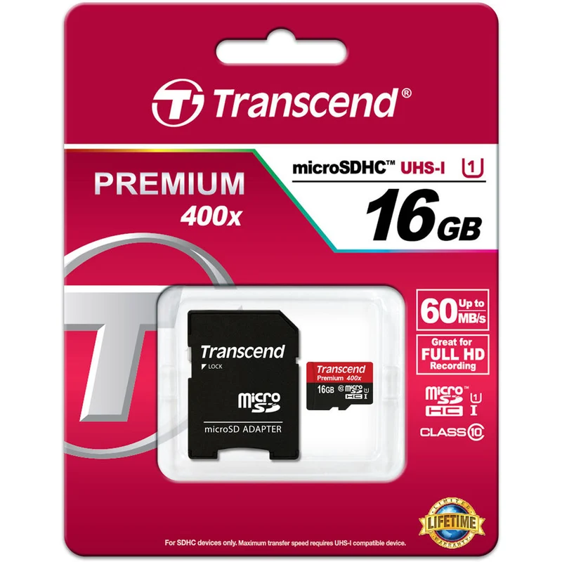 Tarjeta Transcend 16GB Premium microSDHC UHS-I con SD Adapter