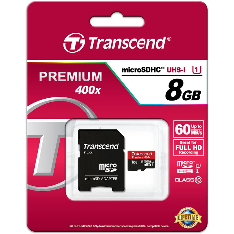 Tarjeta Transcend 8GB Premium microSDHC UHS-I con SD Adapter