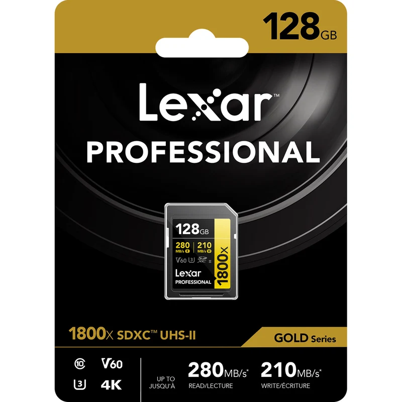 Tarjeta Lexar 128GB Professional 1800x UHS-II SDXC (GOLD Serie)
