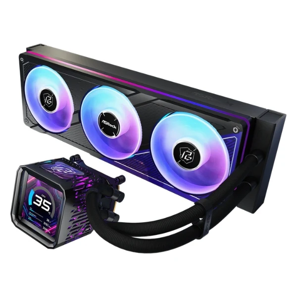 Enfriador Líquido ASRock Phantom Gaming 360 LCD - AIO ARGB - Pantalla LCD IPS 3.4" - TDP 400W - Intel LGA1851/LGA1700 - AMD AM5/AM4 - Negro