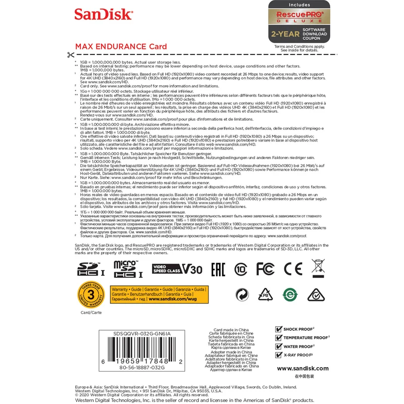 Tarjeta SanDisk 32GB MAX ENDURANCE UHS-I microSDHC con SD Adapter
