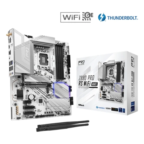 Tarjeta Madre ASRock Z890 Pro RS WiFi White - ATX - LGA1851 - DDR5 9066+ - PCIe 5.0 - WiFi 6E - Thunderbolt 4