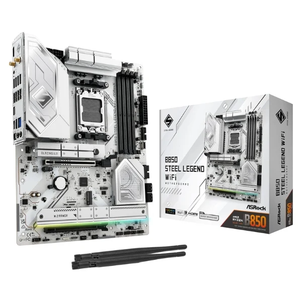 Tarjeta Madre ASRock B850 Steel Legend WiFi - ATX - AM5 - DDR5 8000+ - PCIe 5.0 - WiFi 7 - Blanco