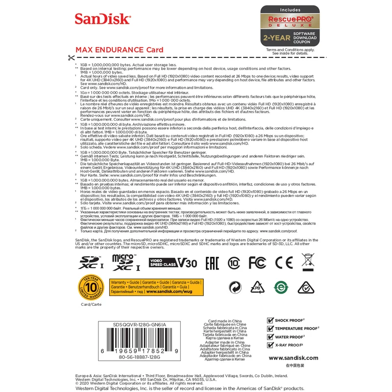 Tarjeta SanDisk 128GB MAX ENDURANCE UHS-I microSDXC con SD Adapter