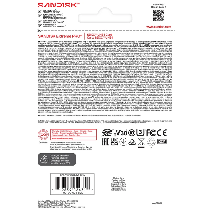 Tarjeta SanDisk 512GB Extreme PRO UHS-I SDXC