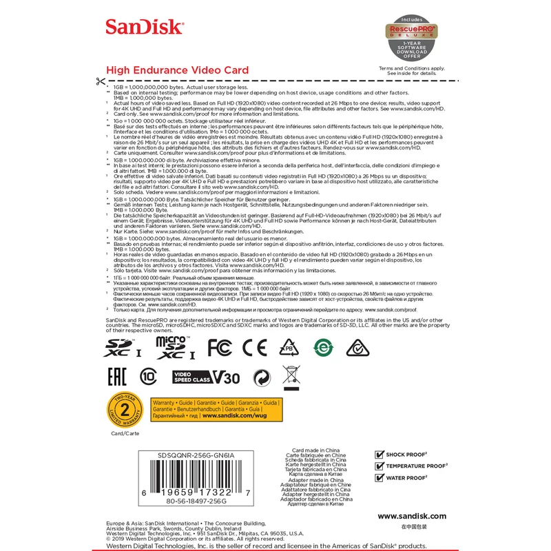 Tarjeta SanDisk 256GB High Endurance UHS-I microSD con SD Adapter
