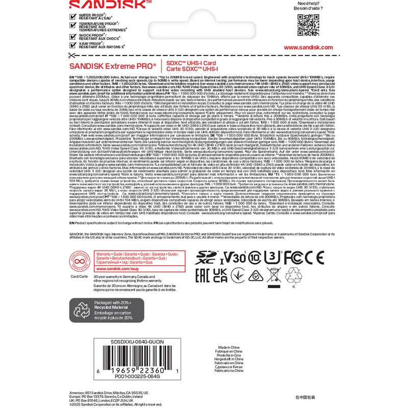 Tarjeta SanDisk 64GB Extreme PRO UHS-I SDXC
