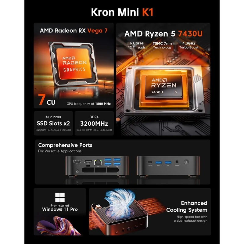 Mini PC Acemagic K1 16 GB RAM 512 GB SSD, con AMD Ryzen 5 7430U y Windows 11 Pro