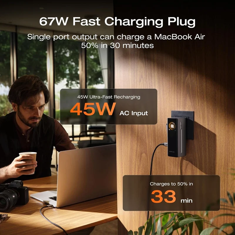 Power Bank EcoFlow RAPID Pro, 10,000 mAh, Carga 67 W, Gris Negro